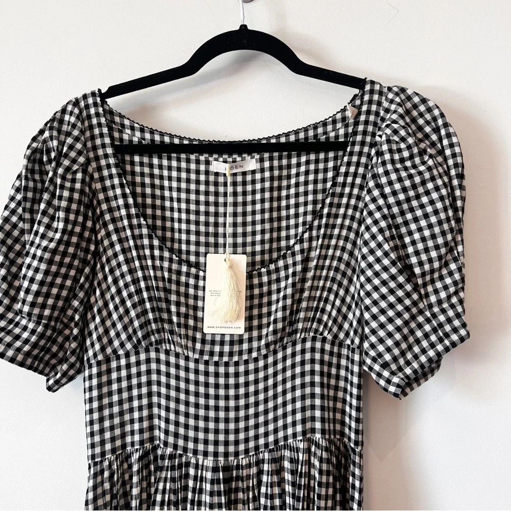 NWT DOEN Kennedy Gingham Maxi Dress Boho Puff Sleeve Black & White Size Small - Picture 6 of 16